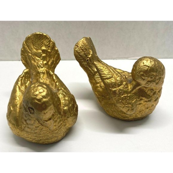 Turtle Doves Pair Sculpted Gold Painted Vintage Figurines Mexico MCM Home Decor - Picture 12 of 12